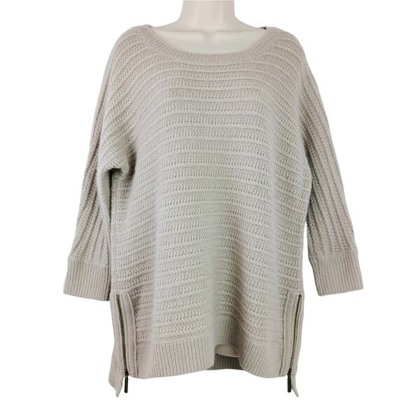 Garnet Hill SZ S Lambswool Angora Pullover Sweater Side Zips Tan - Picture 2 of 5